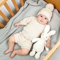 Ensemble de vêtements pour nouveau-nés Pinuotu personnalisé, tricoté, 3 pièces, en coton, vêtements pour bébés en vrac, tenue pour tout-petits