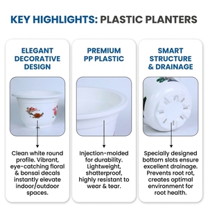 Macetas de Plástico Blancas con Estampados Florales para Plantas de Interior, Macetas Decorativas para Flores y Vegetación, Gran Venta - Product Image 3