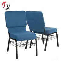 Cadeira de Tecido Azul Royal com Estampa de Metal, Usada para Igreja, Auditório e Teatro com Cremalheira