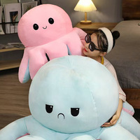 Peluche pieuvre double face grande taille avec expressions réversibles, en peluche courte et coton PP, porte-clés en peluche
