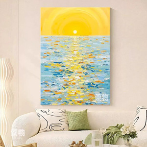 Peinture à l'huile peinte à la main, paysage marin au lever du soleil, art abstrait sur toile, décoration murale pour salon, entrée, sans cadre - Product Image 3