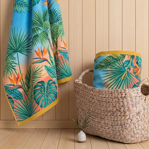 Toalla de Playa Grande con Estampado Tropical, 100% Algodón Ecológico, para Todas las Estaciones, Resistente a la Arena, de Secado Rápido, Manta de Playa Estampada - Product Image 1