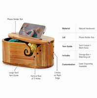 Support de téléphone moderne en bois tressé écologique, avec couvercle en fil, pour rangement d'artisanat, design anti-emmêlement pour les tricoteuses, cadeau pour la maison