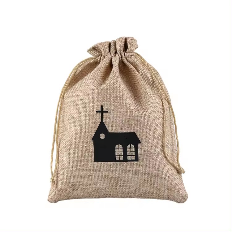 Natural Plain Burlap Coffee Bag Customize Small Christmas Jute Drawstring Bags For Gift Packaging