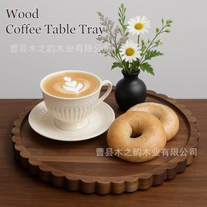 Acacia Wood Round <b>Storage</b> <b>Tray</b> With Lace Trim For Candles Home Decor Display - Product Image 2