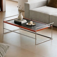 Table basse Bauhaus pour salon, petit espace, table à thé multifonctionnelle, design rétro, bois massif, acier inoxydable, table centrale