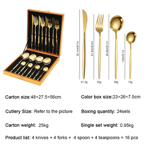 Set di posate di lusso in acciaio inossidabile dal design retrò portoghese, 16 pezzi, con coltello da bistecca, forchetta e cucchiaio lucidati a specchio, in scatola regalo in legno dorato - Product Image 3
