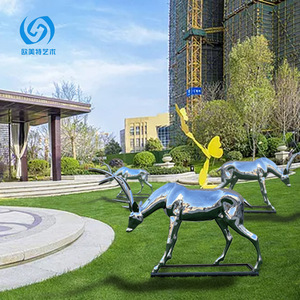 Stainless Steel Deer Sculpture Mirror Finish Outdoor Garden Decoration Figure Floor Mount - Product Image 4