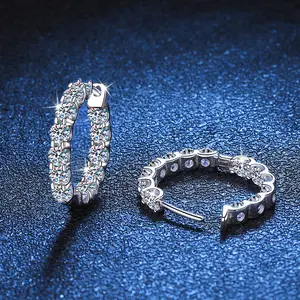 High Quality 925 Sterling Silver Wholesale S925 Sterling Silver Moissanite Pave Huggie Hoops Earrings Fine Jewelry Earrings