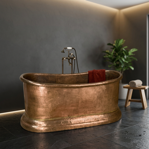 Baignoire autoportante ovale en cuivre antique, faite à la main, avec base à volants, pour la maison et les hôtels - Artisanat indien - Product Image 3