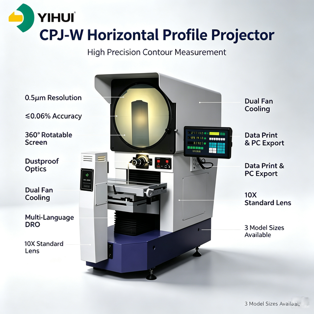 YIHUI CPJ-W Horizontal Profile Projector 0.5μm Resolution Sharp Optical Imaging Reliable Contour Data for Gear & Cam Metrology