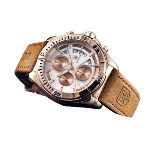 Montre chronographe sportive décontractée pour homme, bracelet en cuir, étanche, montre classique à quartz avec fenêtre de calendrier - Product Image 1