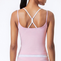 Camiseta sin mangas larga para mujer con logo personalizado, tirantes dobles tipo espagueti, suave como la mantequilla, para yoga, con ribete de lunares en contraste