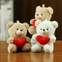 Mini porte-clés en peluche ours en peluche moelleux de 10 cm avec cœur rouge pour la Saint-Valentin