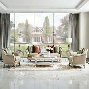 Canapé Classique de Luxe en Cuir Véritable avec Sculptures Dorées, Style Français Élégant, pour Décoration Intérieure, Salon, Nouveau Ensemble de Canapés Classiques en Bois - Product Image 1