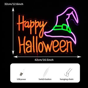 Happy Halloween LED Neon Wizard Hat Wall <b>Decor</b> Light USB Powered Dimmable Club Shop Atmosphere Light Indicator Light 5V 12V - Product Image 2