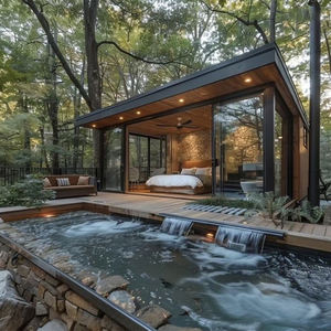 फास्ट असेंबली 2 बेडरूम प्रीफैब घरों में छोटे विला आरामदायक प्रीफैब घर/ग्रामीण इलाकों के लिए लॉग केबिन - Product Image 3