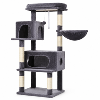 Grand arbre à chat en bois de luxe pour Halloween, 54,5 pouces, avec double niche, griffoir, maison et tour de meubles pour animaux de compagnie