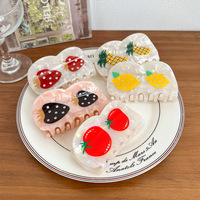 Pince à Cheveux YJL en Acétate Motif Fruits de Dessin Animé, Série Mignonne Fraise Ananas Citron Tomate, Strass Tendance pour l'Été