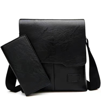 Tas Selempang Bisnis China Klasik Fashion Kulit PU Hitam Dompet Messenger Pria Tas Selempang Tas Tangan Set
