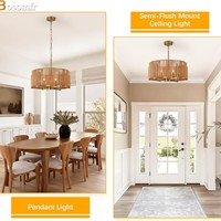 Lampe suspendue en rotin tressé à la main, style bohème rustique, pour salle à manger