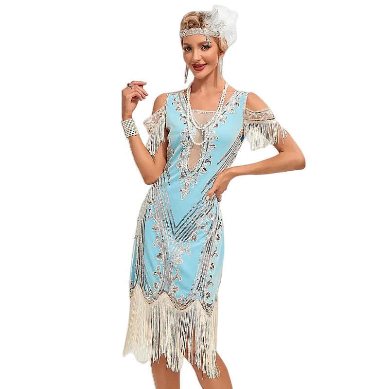 open lace back dress 1920s Great Gatsby party dress made of black satin fabric main image 1