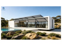Villa préfabriquée de luxe en acier léger, style pavillon blanc, 1 chambre, 1 salle de bain, toit plat, maison minimaliste moderne, portes coulissantes, piscine, clé en main