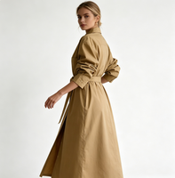 Robe longue décontractée pour femme, style chemise à col, manches longues, ceinture à la taille, boutonnée sur le devant, fendue, idéale pour le bureau
