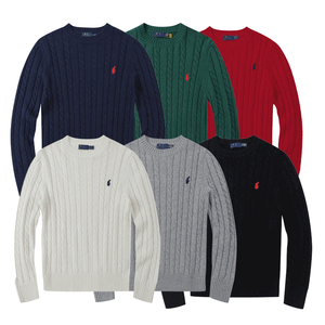 Suéteres de punto para <span class=keywords><strong>hombre</strong></span>, de <span class=keywords><strong>lana</strong></span> y algodón, con <span class=keywords><strong>cuello</strong></span> <span class=keywords><strong>redondo</strong></span> y trenzado, estilo casual, tipo polo RL, personalizados, de fabricante - Product Image 1