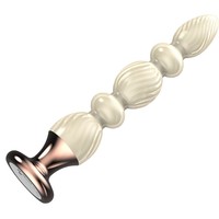 Plug anal en silicone blanc sûr avec base dorée et design à billes, modèle AS-025