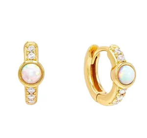 Luxury design bling 925 sterling silver fashion women jewelry micro pave cz fire opal huggie hoop earrings with diamonds