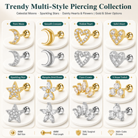 Boucles d'oreilles clous élégantes en acier inoxydable avec zircon, design religieux personnalisé, étoile et lune, cadeau de fête pour femme