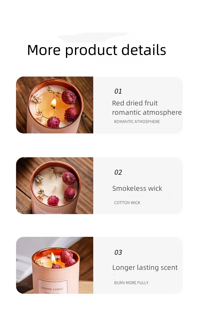 AROMA-AUSGANGSrosa-romantische Aromatherapie-roch Luxustrockenblume-Eigenmarke Sojabohnenöl-Wachs-Kerzen für Ereignis-Anordnung 2