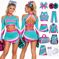 Ensemble d'uniformes de cheerleading personnalisables à épaules dénudées, bleu roi, en maille, avec cristaux AB scintillants, pour compétition universitaire et équipe
