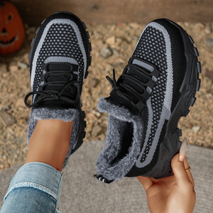 Chaussures pour femmes, baskets classiques thermiques, automne hiver, fourrure, talon plat, grande taille, doublure en coton, semelle épaisse, chaussures en coton robustes - Product Image 6