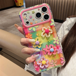 เคสโทรศัพท์ลายสก็อตสีสันฤดูใบไม้ผลิฤดูร้อน ลายดอกไม้ 3 มิติ แบบสองชั้น สำหรับ iPhone17Promax 16 15 14 ผู้หญิง - Product Image 4