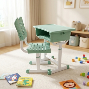 Bureau et chaise d'étudiant en plastique, ensemble table et chaise d'étude scolaire, mobilier scolaire ergonomique moderne - Product Image 1