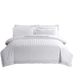 5 Star Hotel Quality Stripe White Fabrics 100 Polyester Sateen Embossed 3pcs Bedding Sheet Pillow Case Set