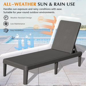 Ensemble de 2 chaises longues de piscine, avec dossier réglable en 6 positions, chaise longue en résine imperméable pour terrasse au bord de la piscine - Product Image 6