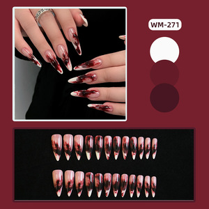 Faux ongles à presser extra longs, style stiletto, motif <span class=keywords><strong>tache</strong></span> de sang, French manucure gothique, réutilisables, amovibles, en acrylique, pour Halloween - Product Image 2