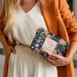 宗教主题女式拉链PU皮革手提包带花卉图案手机袋手拿包印花点播时尚迷你钱包