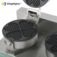 Gaufrier commercial double tête en forme de cœur, 4 tranches, antiadhésif, électrique, pour gaufres belges, machine à gaufres de rue, 220V