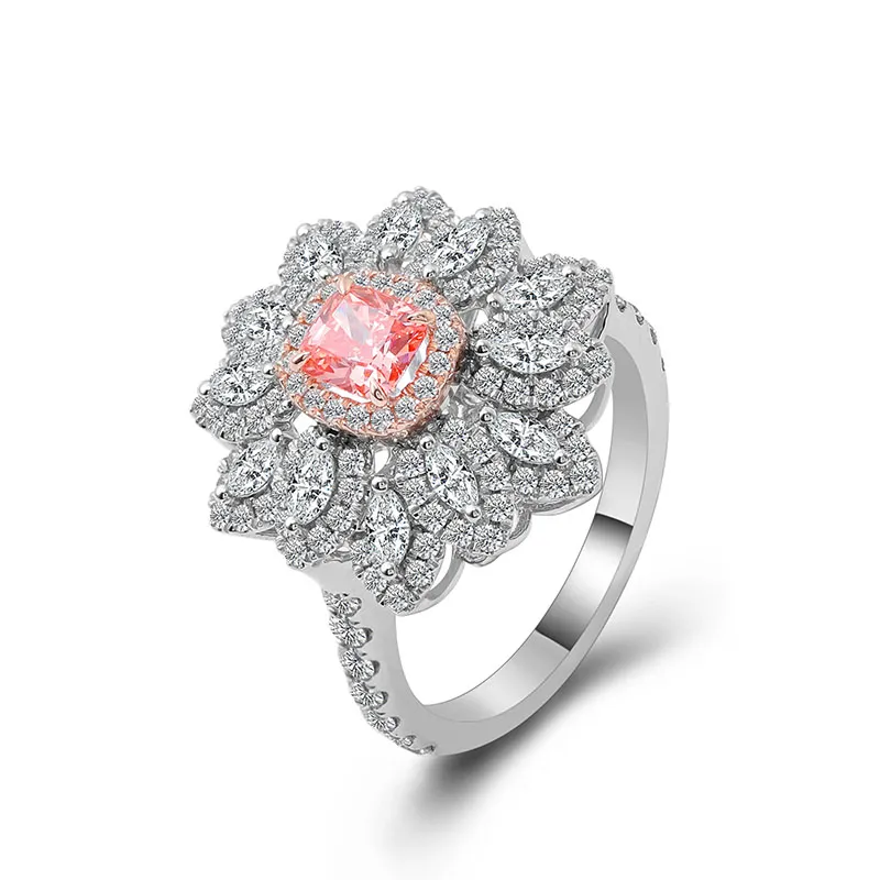 BRIGHT SJS Haute Couture 0.55ct Anillo de bodas Anillo de joyería de lujo Oro blanco de 18K Anillos de diamantes rosas cultivados en laboratorio