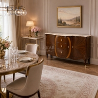 Buffet avec plateau en marbre Solstice Sunburst |   Buffet Art Déco de luxe avec incrustation ovale - EKAR FURNITURE