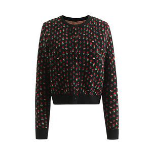 Women's New Spring Floral-Jacquard Cardigan Round Neck Slim-Fit Short Cropped Wool Knit Outerwear Layered <strong>Styling</strong> Model 5104 - Product Image 6