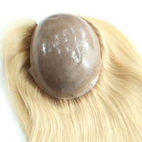 Prix usine Main Attachée Partout Pleine PU Peau Cheveux Toupet Durable Blonde Chinois Cuticule Remy Cheveux Topper Patch pour les Femmes