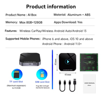 Receptor Inalámbrico Car Play para Auto con Android 13, 8+128G, OEM ODM, Adaptador Ai Carplay Box para iPhone, Conexión por Cable a Multimedia, Video 4K