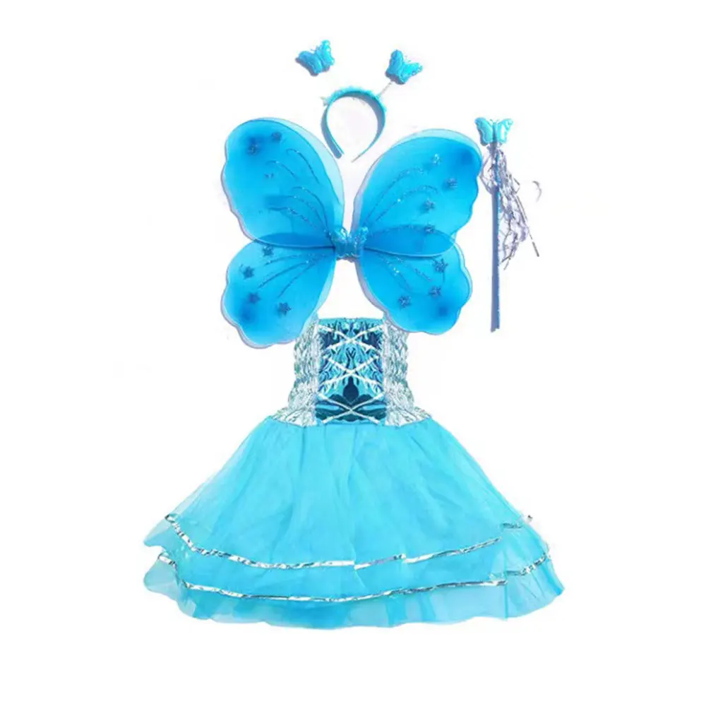 Halloween Carnival Children's Flower Fairy Butterfly Wings Suspended Dress Four-piece Set