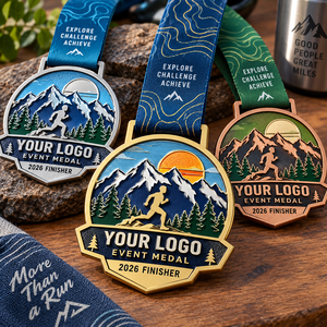Médaille de course sur sentier personnalisée, médaille de finisseur de course en plein air avec ruban et logo personnalisés, médaille de récompense pour événement, médaille OEM ODM - Product Image 1