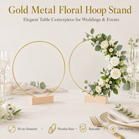 Support floral en métal doré élégant pour centre de table de mariage, décoration de couronne DIY avec base en bois